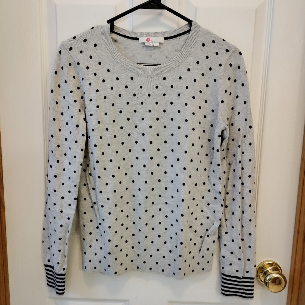 Boden women's sweater Small Gray with Navy poka dots